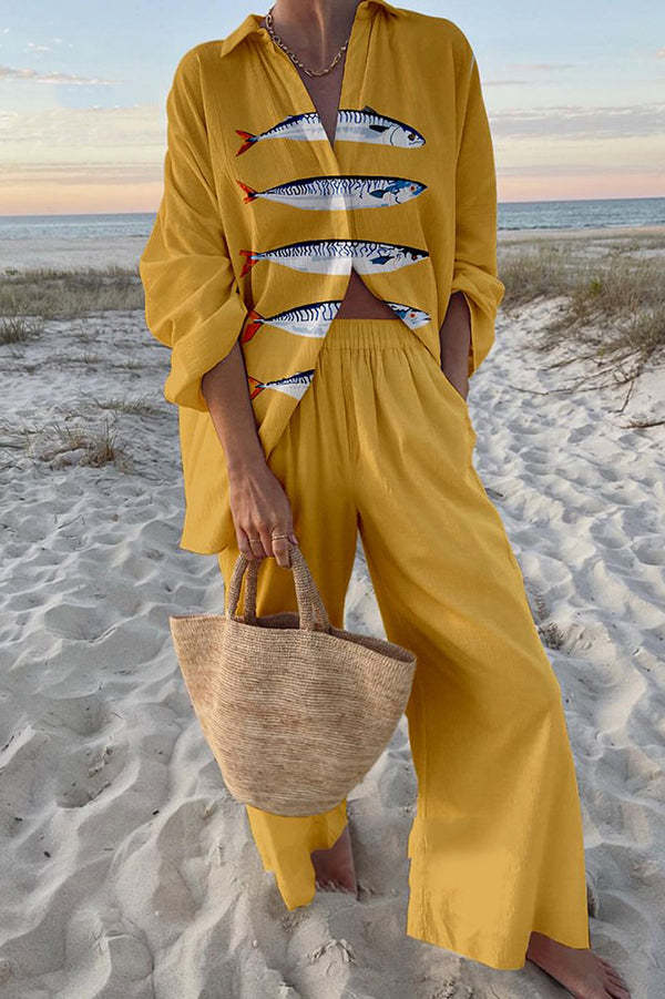 Yellow Sardines Printed Linen Set
