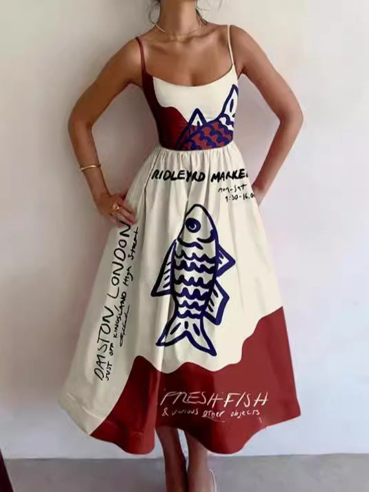 Strap Dress with Sardine Pattern