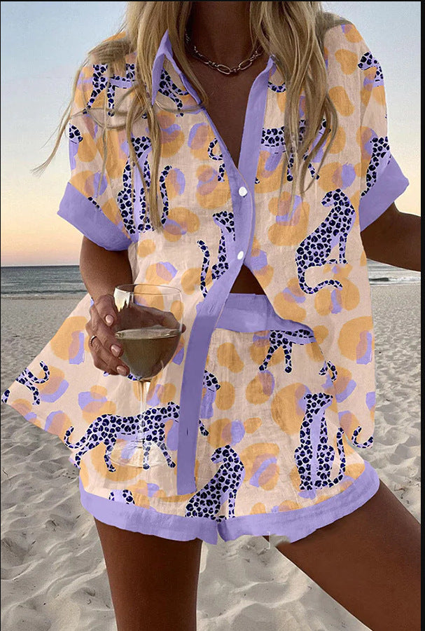 Leopard Print Short Linen Set