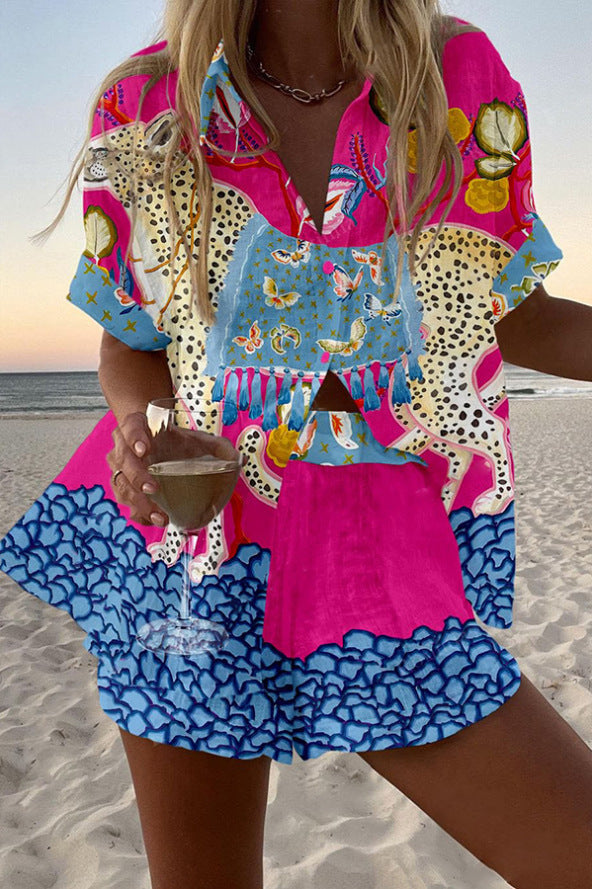 Printed Butterfly Linen Short Set