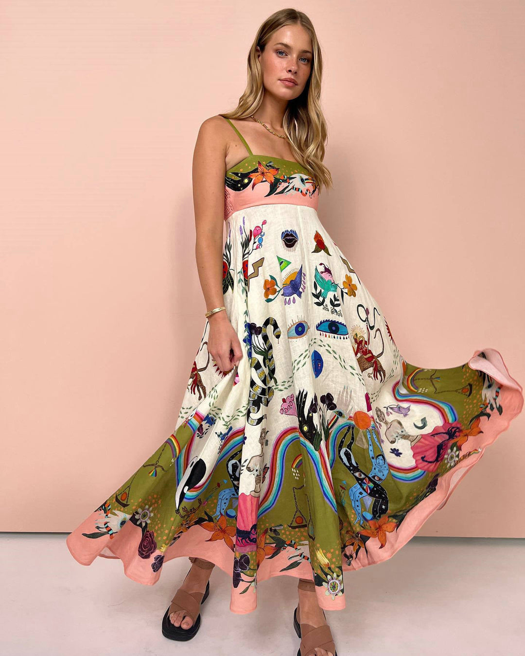 Rainbow Striped Spaghetti Strap Dress