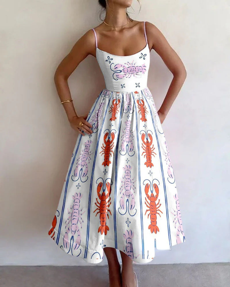 Strap Dress with Crab Pattern
