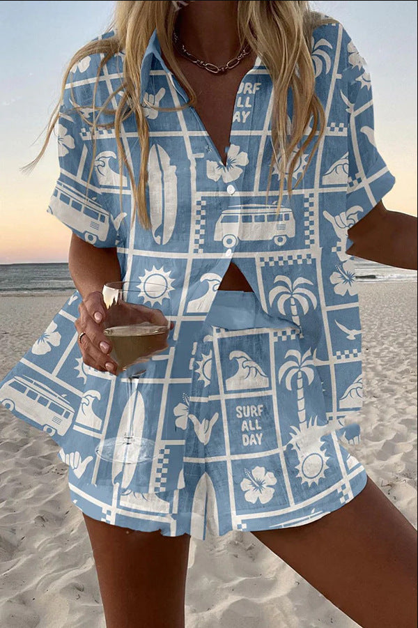 Printed Caravan Short Linen Set