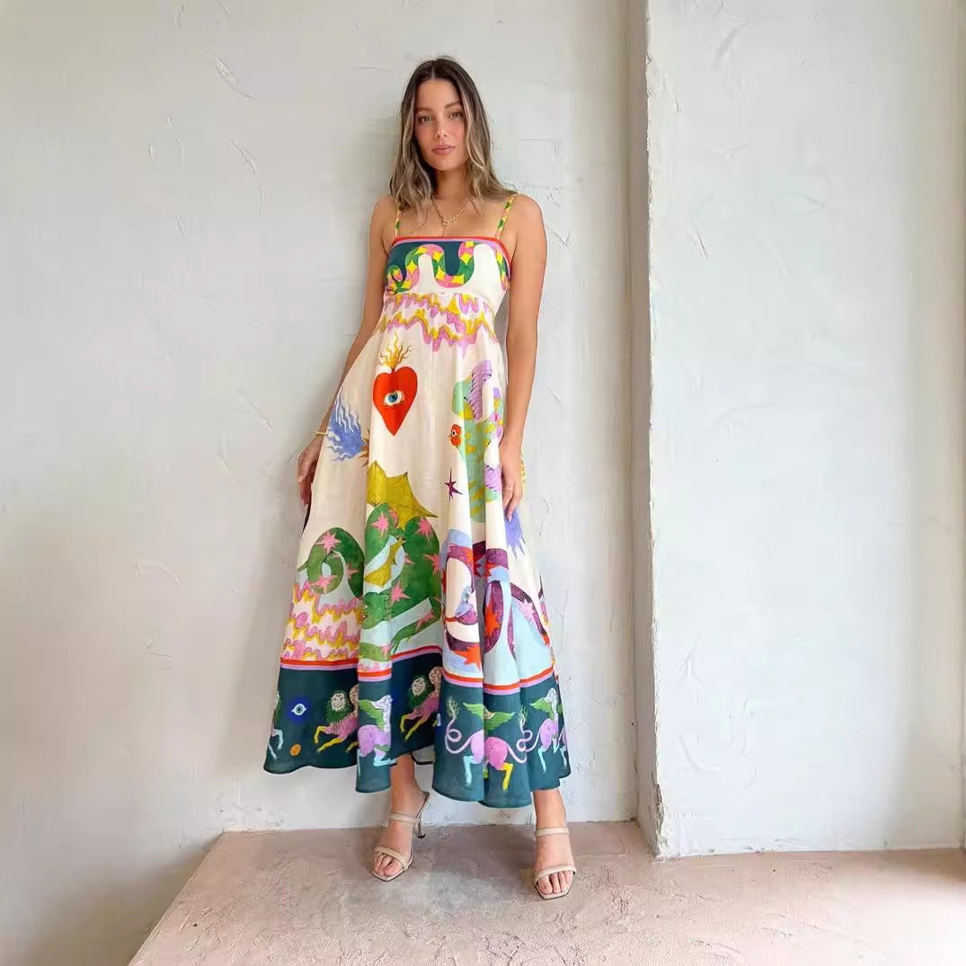 Strap Dress with Heart Pattern