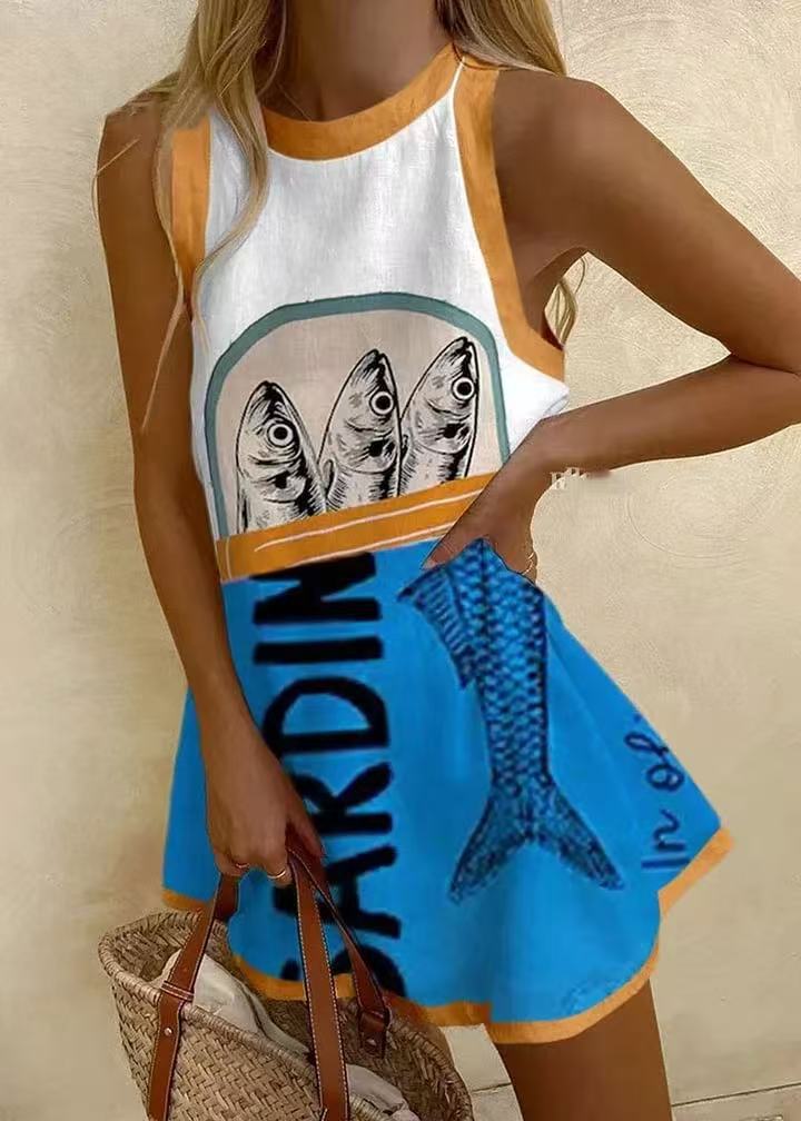 Mini dress with blue print
