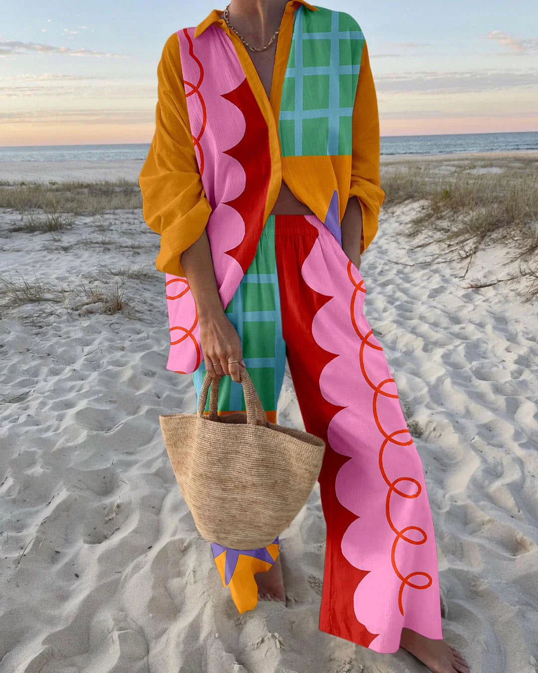 Multicolored Printed Linen Set